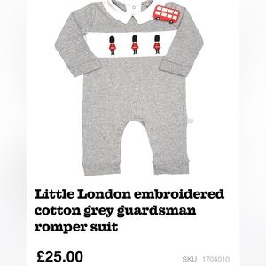 Royal palaces Little London embroidered cotton grey guardsman romper suit